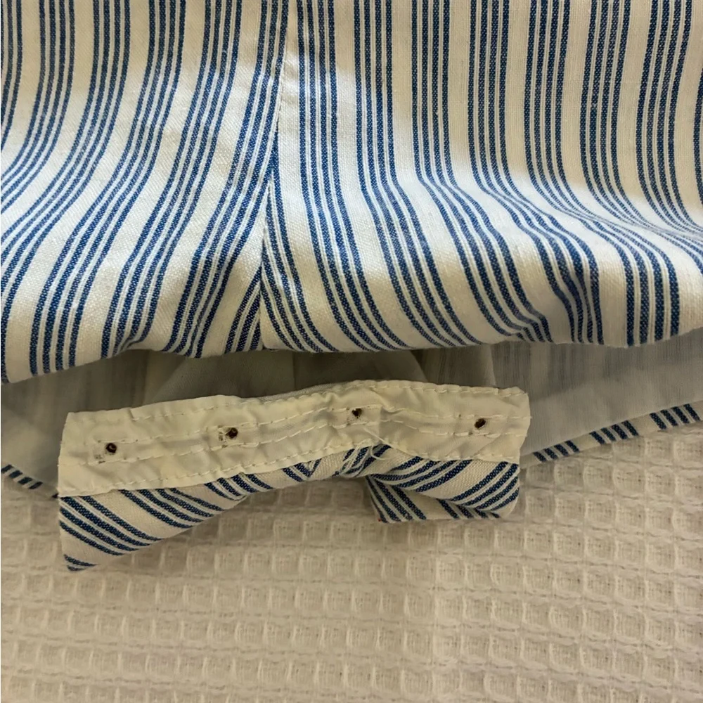 SYLVIA WHITE Blue and White Striped Diaper Cover with Floral Embroidery